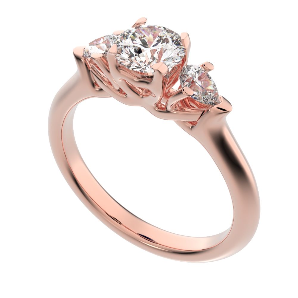 1.02 ct Round Cut Moissanite anniversary 3 stone 3 stone vintage classic 3 stone with acccents 14K / 18K Solid Rose Gold engagement ring
