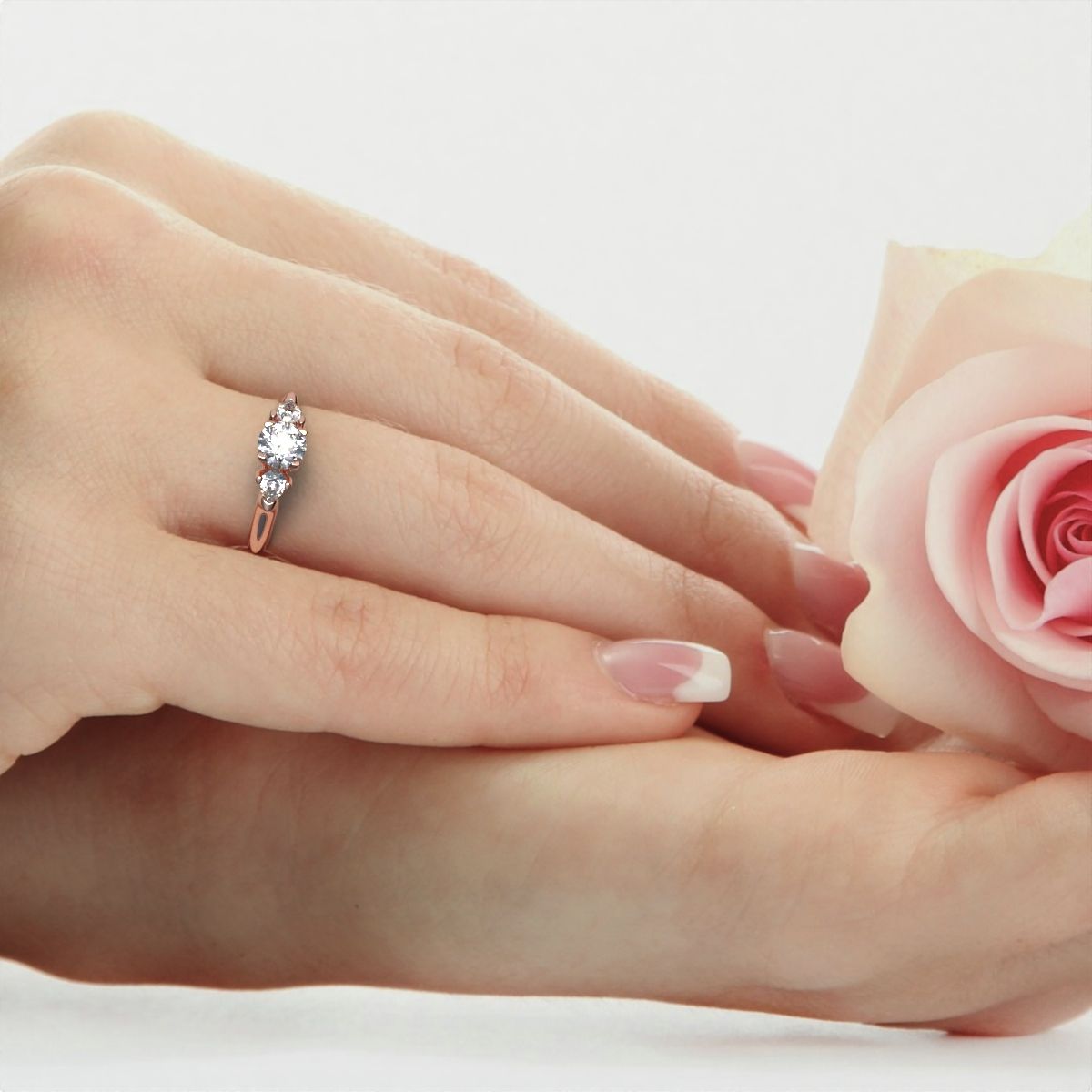 1.02 ct Round Cut Moissanite anniversary 3 stone 3 stone vintage classic 3 stone with acccents 14K / 18K Solid Rose Gold engagement ring