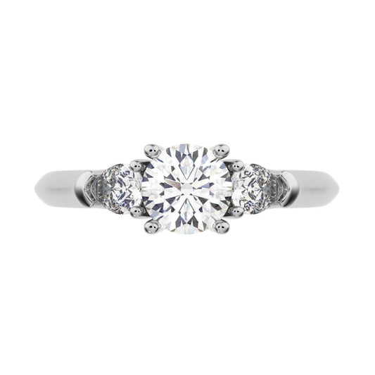 0.82 ct Round Cut Simulated Clear Diamond anniversary classic 3 stone with acccents 14K / 18K Solid White Gold engagement ring