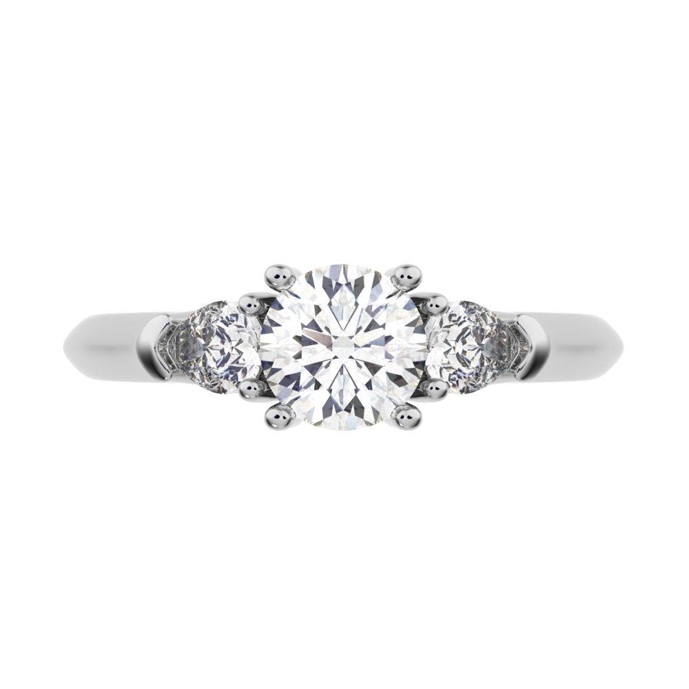 0.82 ct Round Cut Moissanite anniversary 3 stone 3 stone vintage classic 3 stone with acccents 14K / 18K Solid White Gold engagement ring