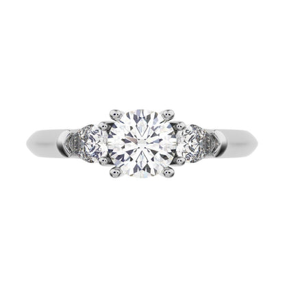 0.82 ct Round Cut Moissanite anniversary 3 stone 3 stone vintage classic 3 stone with acccents 14K / 18K Solid White Gold engagement ring