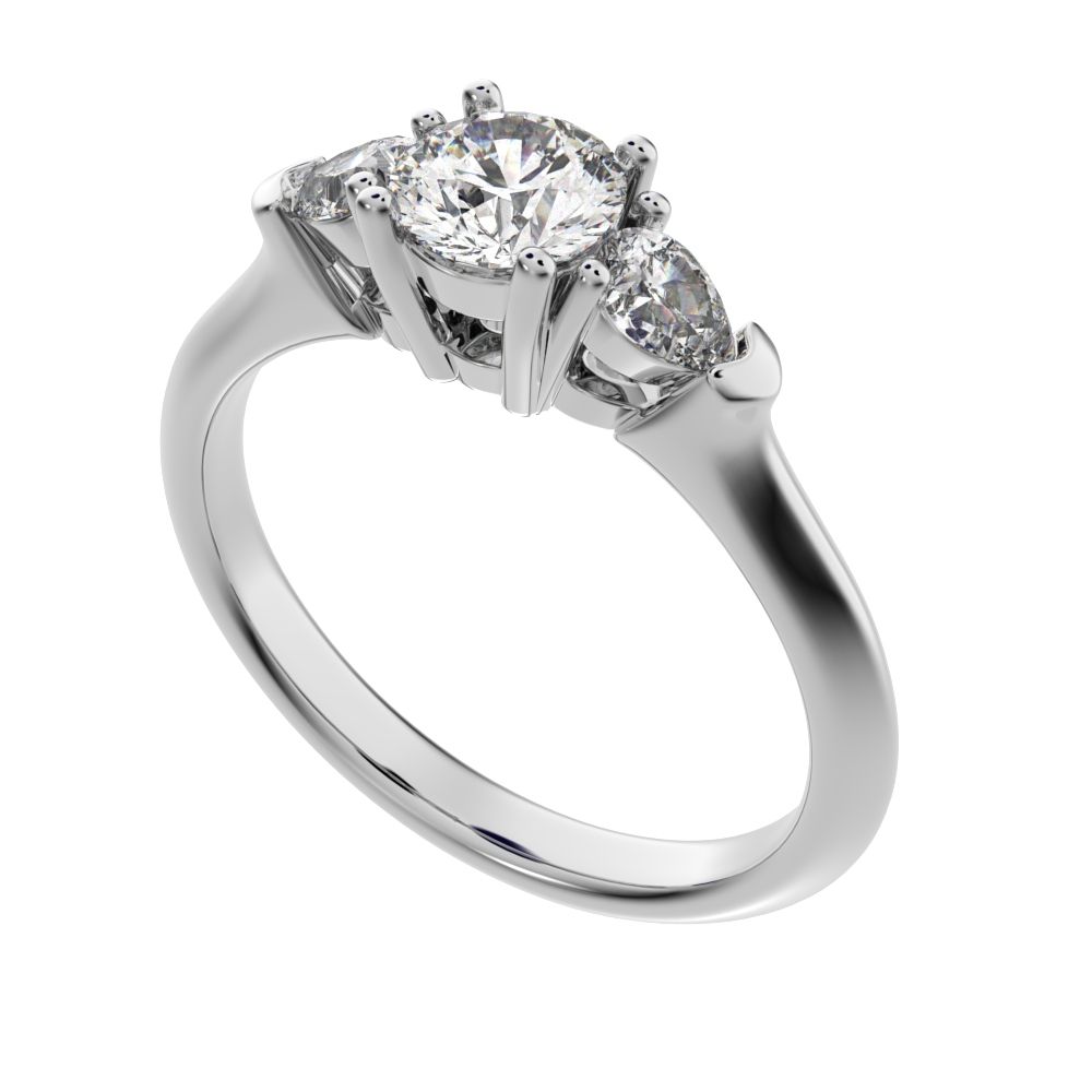 0.82 ct Round Cut Moissanite anniversary 3 stone 3 stone vintage classic 3 stone with acccents 14K / 18K Solid White Gold engagement ring