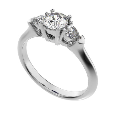 0.82 ct Round Cut Moissanite anniversary 3 stone 3 stone vintage classic 3 stone with acccents 14K / 18K Solid White Gold engagement ring