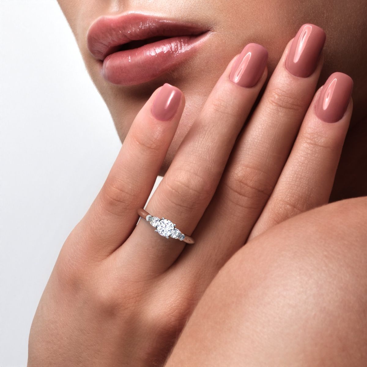 0.82 ct Round Cut Moissanite anniversary 3 stone 3 stone vintage classic 3 stone with acccents 14K / 18K Solid White Gold engagement ring