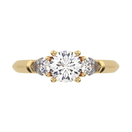 0.82 ct Round Cut Simulated Clear Diamond anniversary classic 3 stone with acccents 14K / 18K Solid Yellow Gold engagement ring
