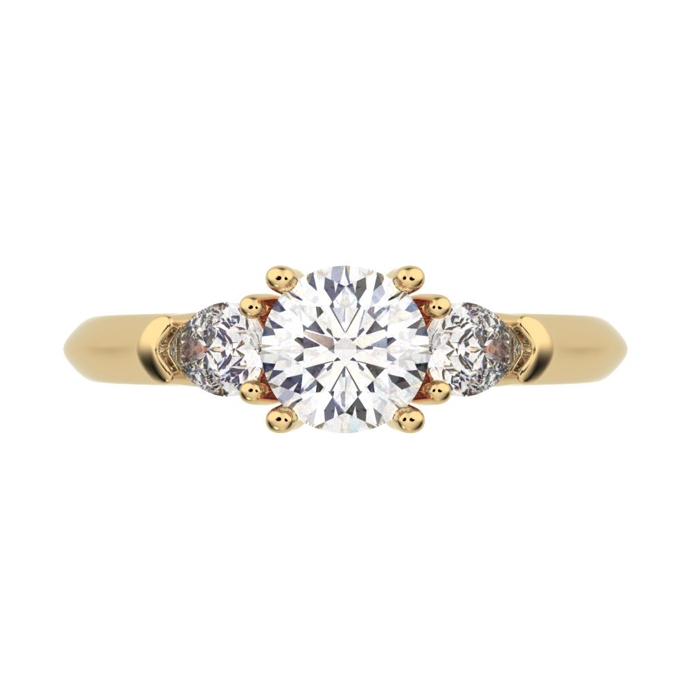 0.82 ct Round Cut Moissanite anniversary 3 stone 3 stone vintage classic 3 stone with acccents 14K / 18K Solid Yellow Gold engagement ring