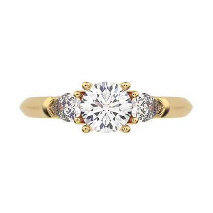 0.82 ct Round Cut Moissanite anniversary 3 stone 3 stone vintage classic 3 stone with acccents 14K / 18K Solid Yellow Gold engagement ring