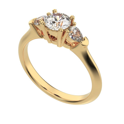 0.82 ct Round Cut Moissanite anniversary 3 stone 3 stone vintage classic 3 stone with acccents 14K / 18K Solid Yellow Gold engagement ring