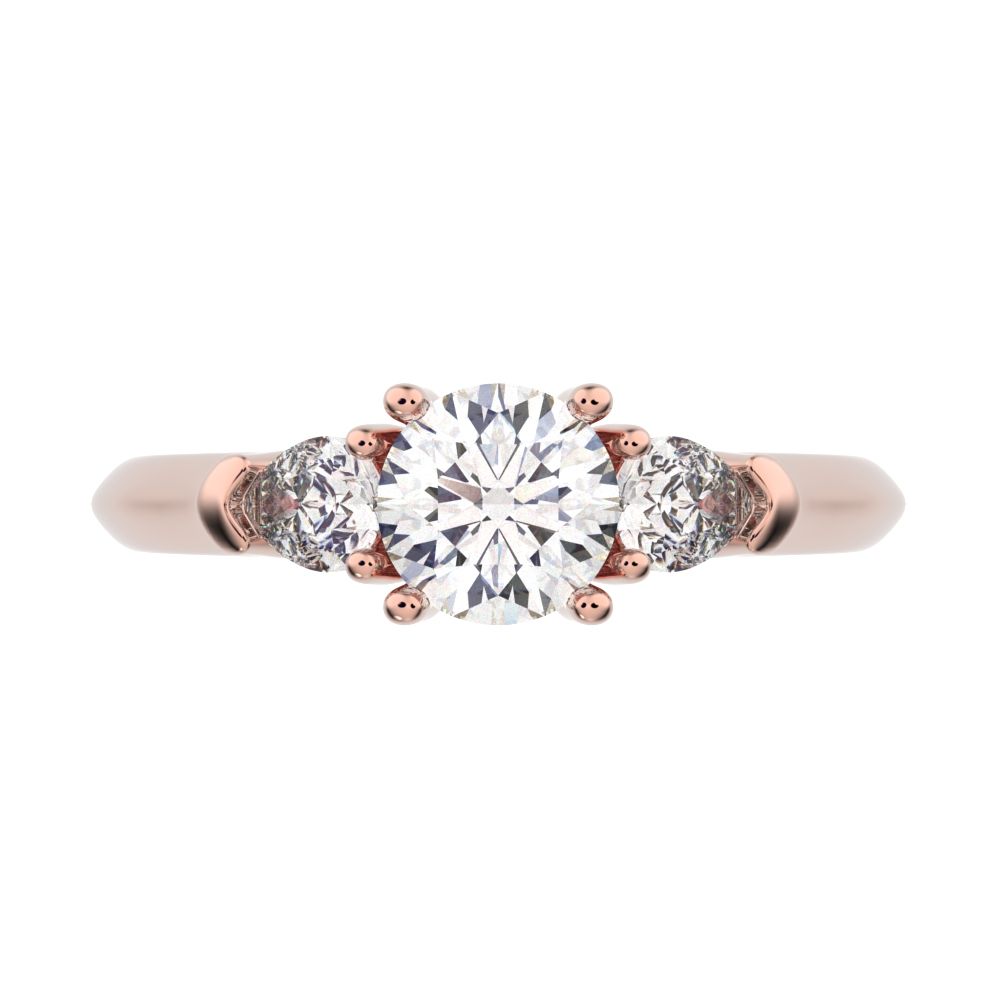 0.82 ct Round Cut Moissanite anniversary 3 stone 3 stone vintage classic 3 stone with acccents 14K / 18K Solid Rose Gold engagement ring
