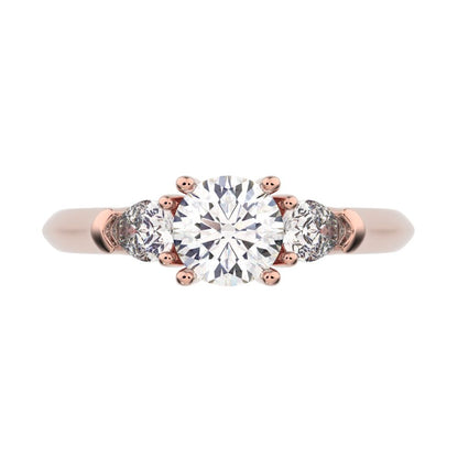 0.82 ct Round Cut Moissanite anniversary 3 stone 3 stone vintage classic 3 stone with acccents 14K / 18K Solid Rose Gold engagement ring