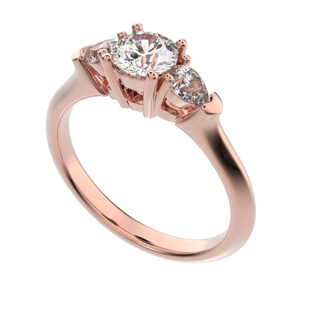 0.82 ct Round Cut Moissanite anniversary 3 stone 3 stone vintage classic 3 stone with acccents 14K / 18K Solid Rose Gold engagement ring