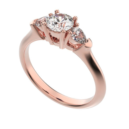 0.82 ct Round Cut Moissanite anniversary 3 stone 3 stone vintage classic 3 stone with acccents 14K / 18K Solid Rose Gold engagement ring