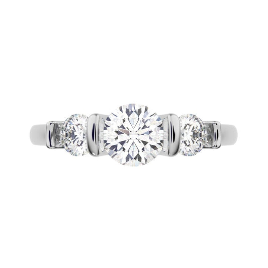 0.8 ct Round Cut Simulated Clear Diamond anniversary classic 3 stone with acccents 14K / 18K Solid White Gold engagement ring