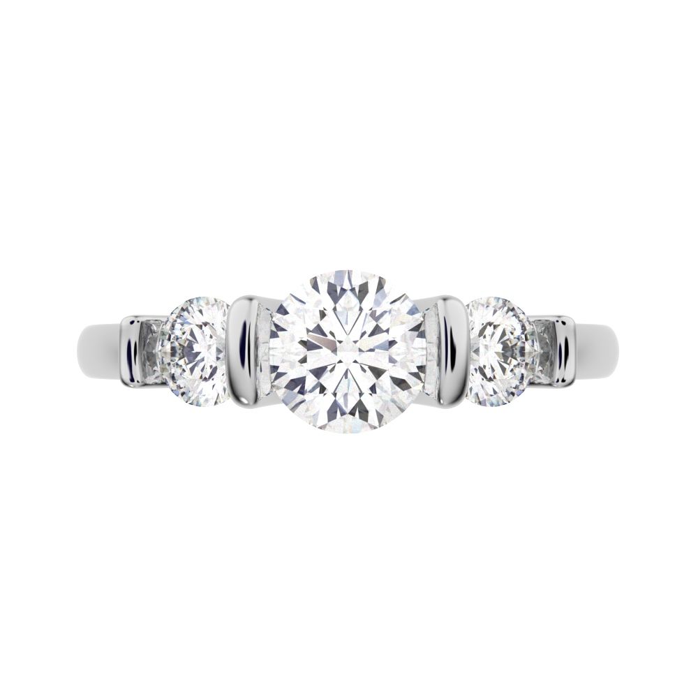 0.8 ct Round Cut Moissanite anniversary 3 stone 3 stone vintage classic 3 stone with acccents 14K / 18K Solid White Gold engagement ring