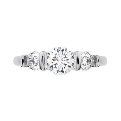 0.8 ct Round Cut Moissanite anniversary 3 stone 3 stone vintage classic 3 stone with acccents 14K / 18K Solid White Gold engagement ring