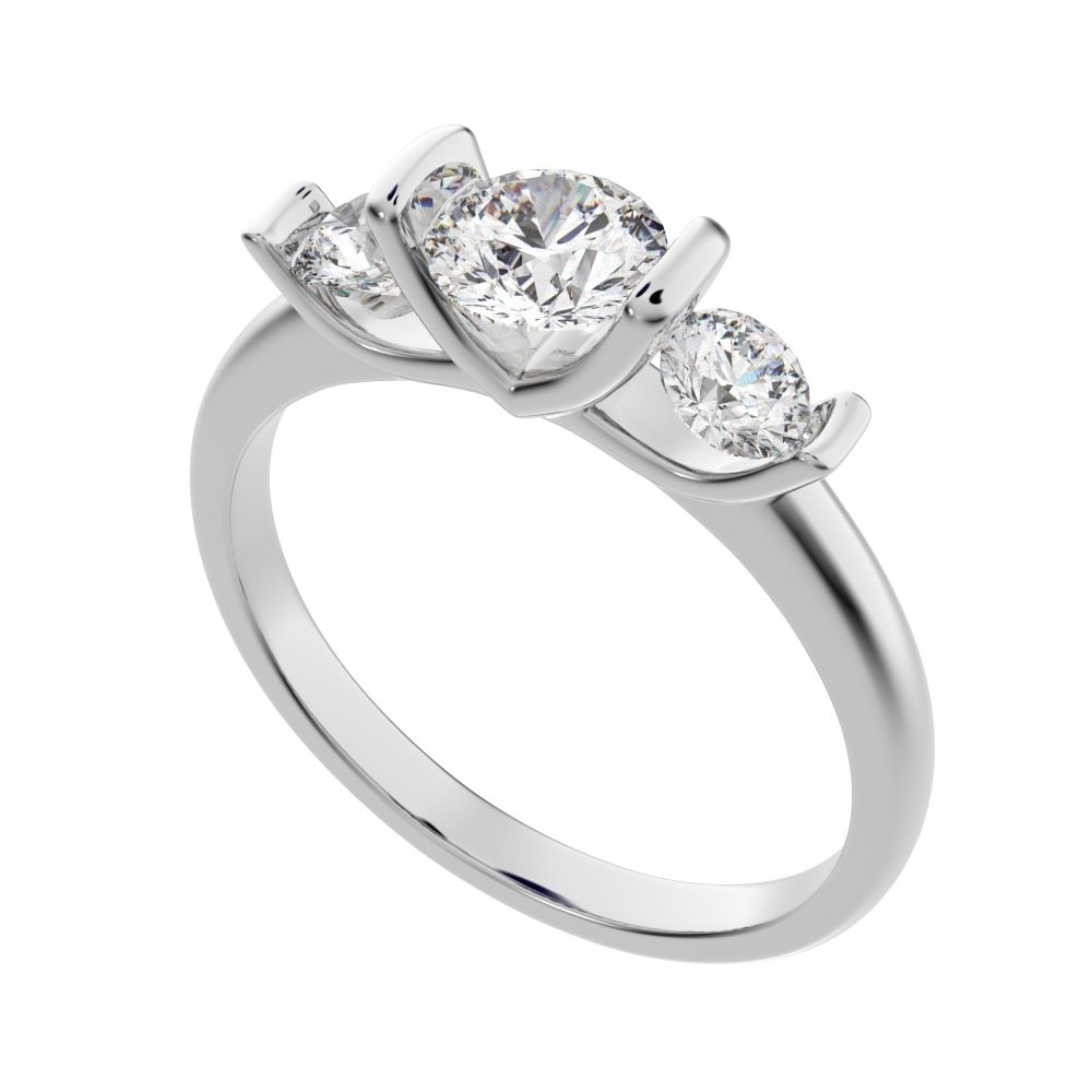 0.8 ct Round Cut Moissanite anniversary 3 stone 3 stone vintage classic 3 stone with acccents 14K / 18K Solid White Gold engagement ring
