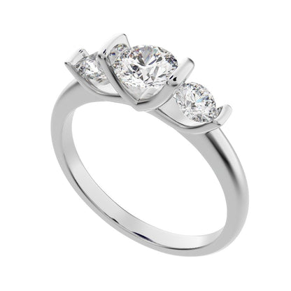 0.8 ct Round Cut Moissanite anniversary 3 stone 3 stone vintage classic 3 stone with acccents 14K / 18K Solid White Gold engagement ring