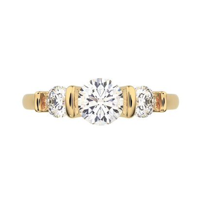 0.8 ct Round Cut Moissanite anniversary 3 stone 3 stone vintage classic 3 stone with acccents 14K / 18K Solid Yellow Gold engagement ring