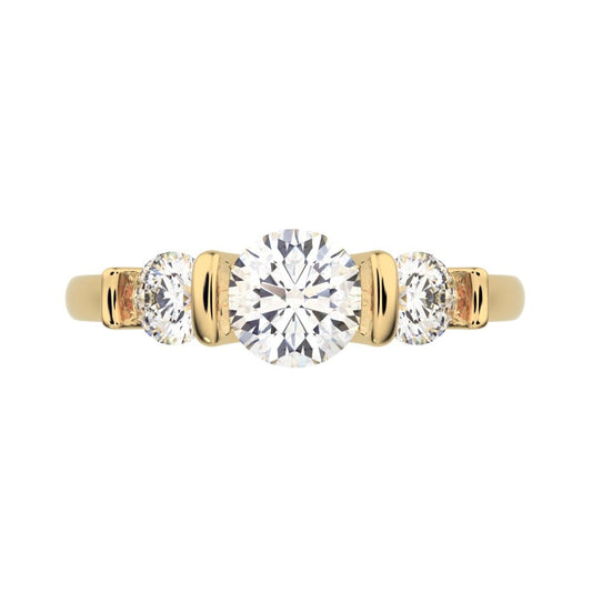 0.8 ct Round Cut Moissanite anniversary 3 stone 3 stone vintage classic 3 stone with acccents 14K / 18K Solid Yellow Gold engagement ring
