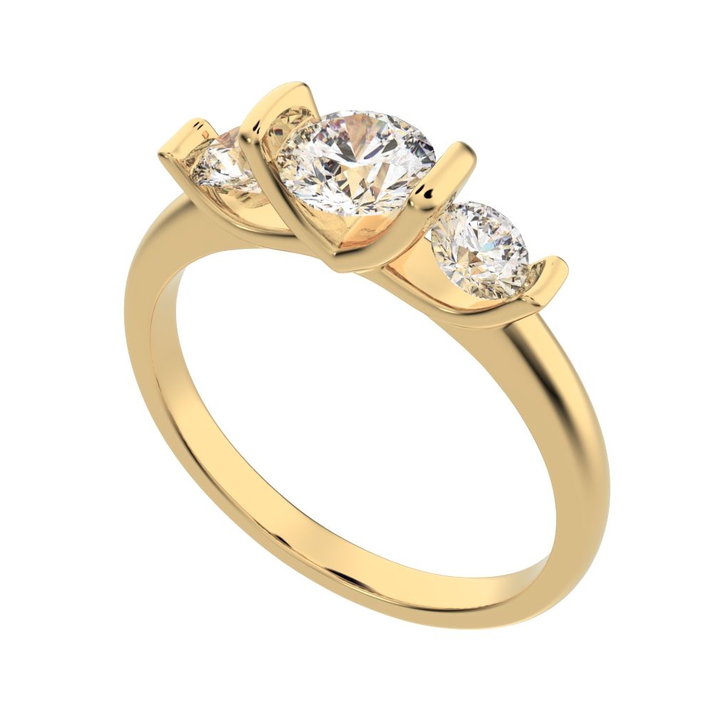 0.8 ct Round Cut Moissanite anniversary 3 stone 3 stone vintage classic 3 stone with acccents 14K / 18K Solid Yellow Gold engagement ring