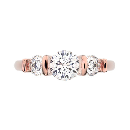 0.8 ct Round Cut Moissanite anniversary 3 stone 3 stone vintage classic 3 stone with acccents 14K / 18K Solid Rose Gold engagement ring