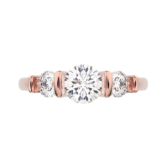0.8 ct Round Cut Moissanite anniversary 3 stone 3 stone vintage classic 3 stone with acccents 14K / 18K Solid Rose Gold engagement ring