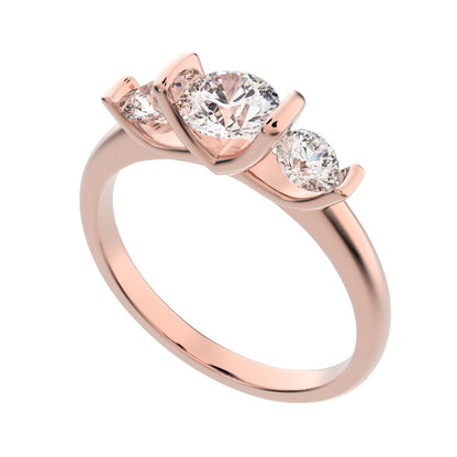0.8 ct Round Cut Moissanite anniversary 3 stone 3 stone vintage classic 3 stone with acccents 14K / 18K Solid Rose Gold engagement ring