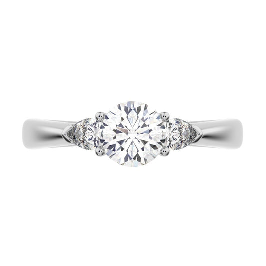 0.82 ct Round Cut Simulated Clear Diamond anniversary classic 3 stone with acccents 14K / 18K Solid White Gold engagement ring