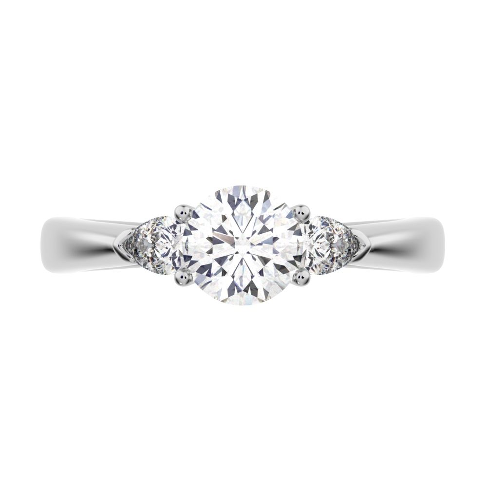 0.82 ct Round Cut Moissanite anniversary 3 stone 3 stone vintage classic 3 stone with acccents 14K / 18K Solid White Gold engagement ring