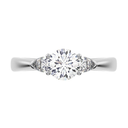 0.82 ct Round Cut Moissanite anniversary 3 stone 3 stone vintage classic 3 stone with acccents 14K / 18K Solid White Gold engagement ring