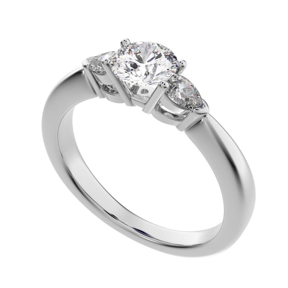 0.82 ct Round Cut Moissanite anniversary 3 stone 3 stone vintage classic 3 stone with acccents 14K / 18K Solid White Gold engagement ring