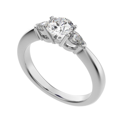 0.82 ct Round Cut Moissanite anniversary 3 stone 3 stone vintage classic 3 stone with acccents 14K / 18K Solid White Gold engagement ring