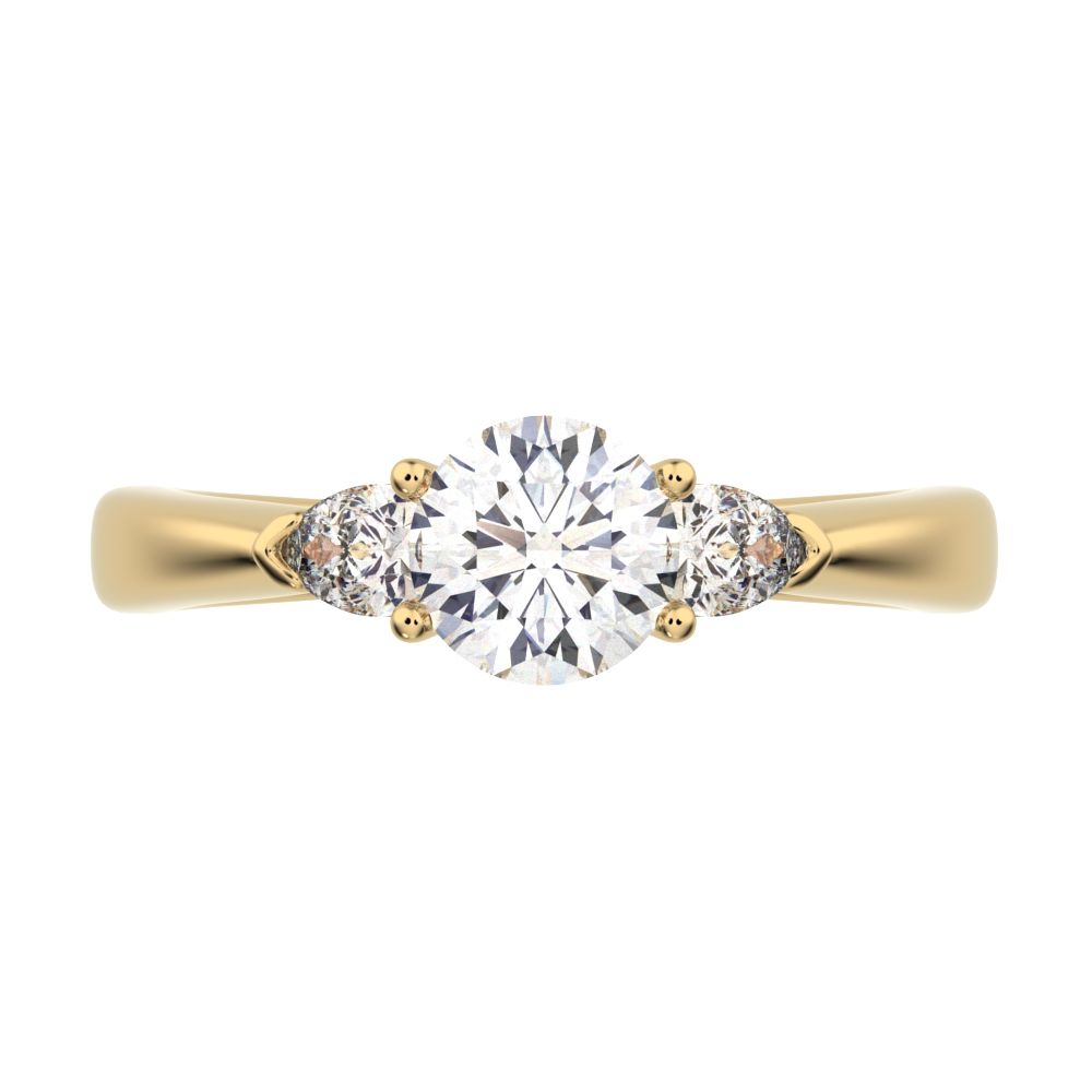 0.82 ct Round Cut Moissanite anniversary 3 stone 3 stone vintage classic 3 stone with acccents 14K / 18K Solid Yellow Gold engagement ring