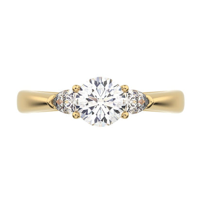 0.82 ct Round Cut Moissanite anniversary 3 stone 3 stone vintage classic 3 stone with acccents 14K / 18K Solid Yellow Gold engagement ring