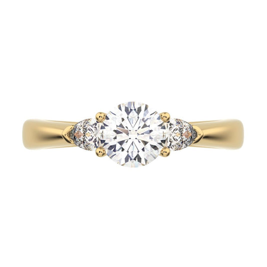 0.82 ct Round Cut Moissanite anniversary 3 stone 3 stone vintage classic 3 stone with acccents 14K / 18K Solid Yellow Gold engagement ring
