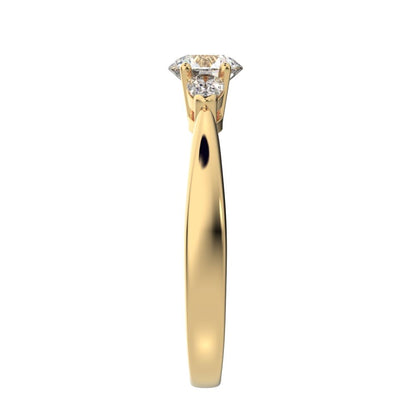 0.82 ct Round Cut Moissanite anniversary 3 stone 3 stone vintage classic 3 stone with acccents 14K / 18K Solid Yellow Gold engagement ring