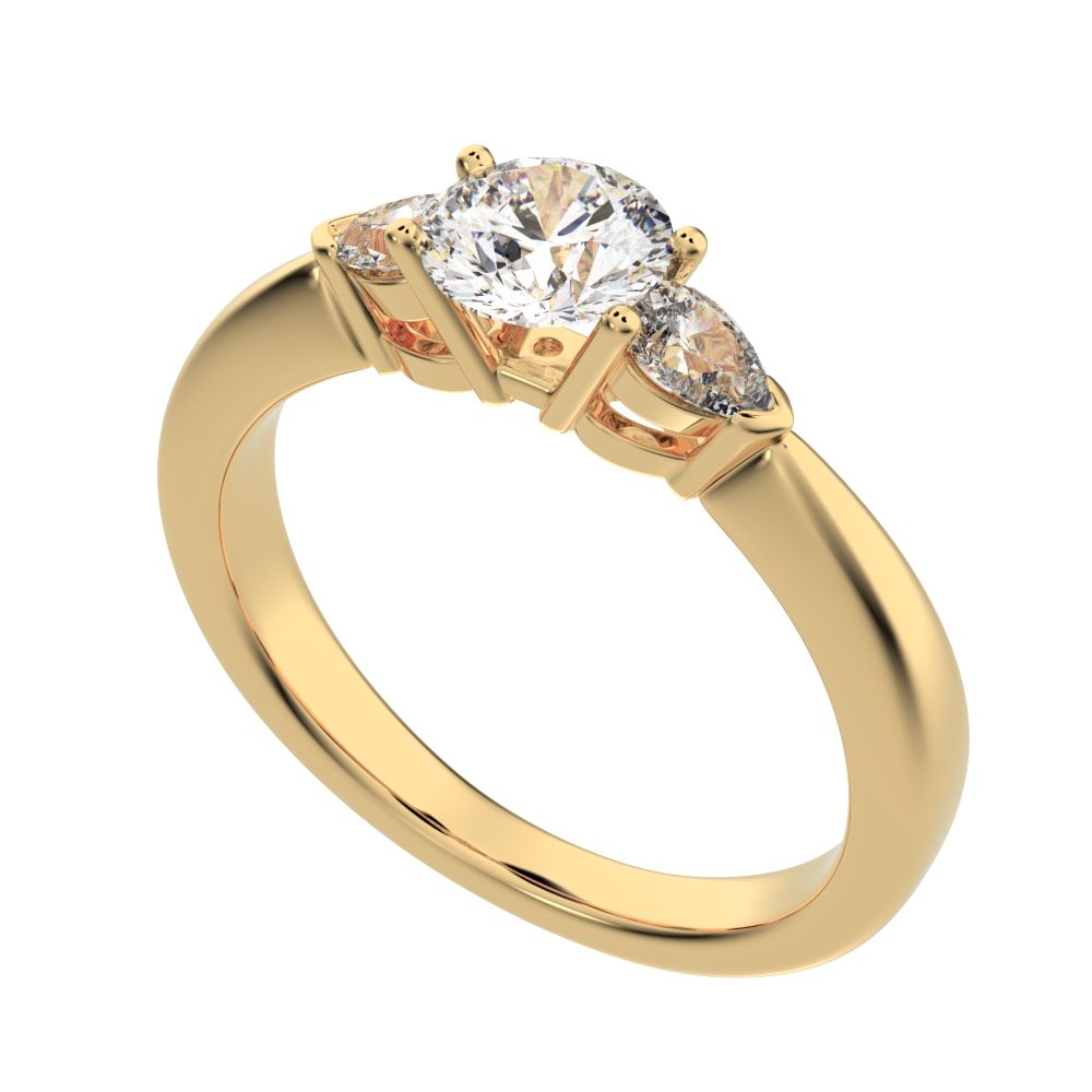 0.82 ct Round Cut Moissanite anniversary 3 stone 3 stone vintage classic 3 stone with acccents 14K / 18K Solid Yellow Gold engagement ring