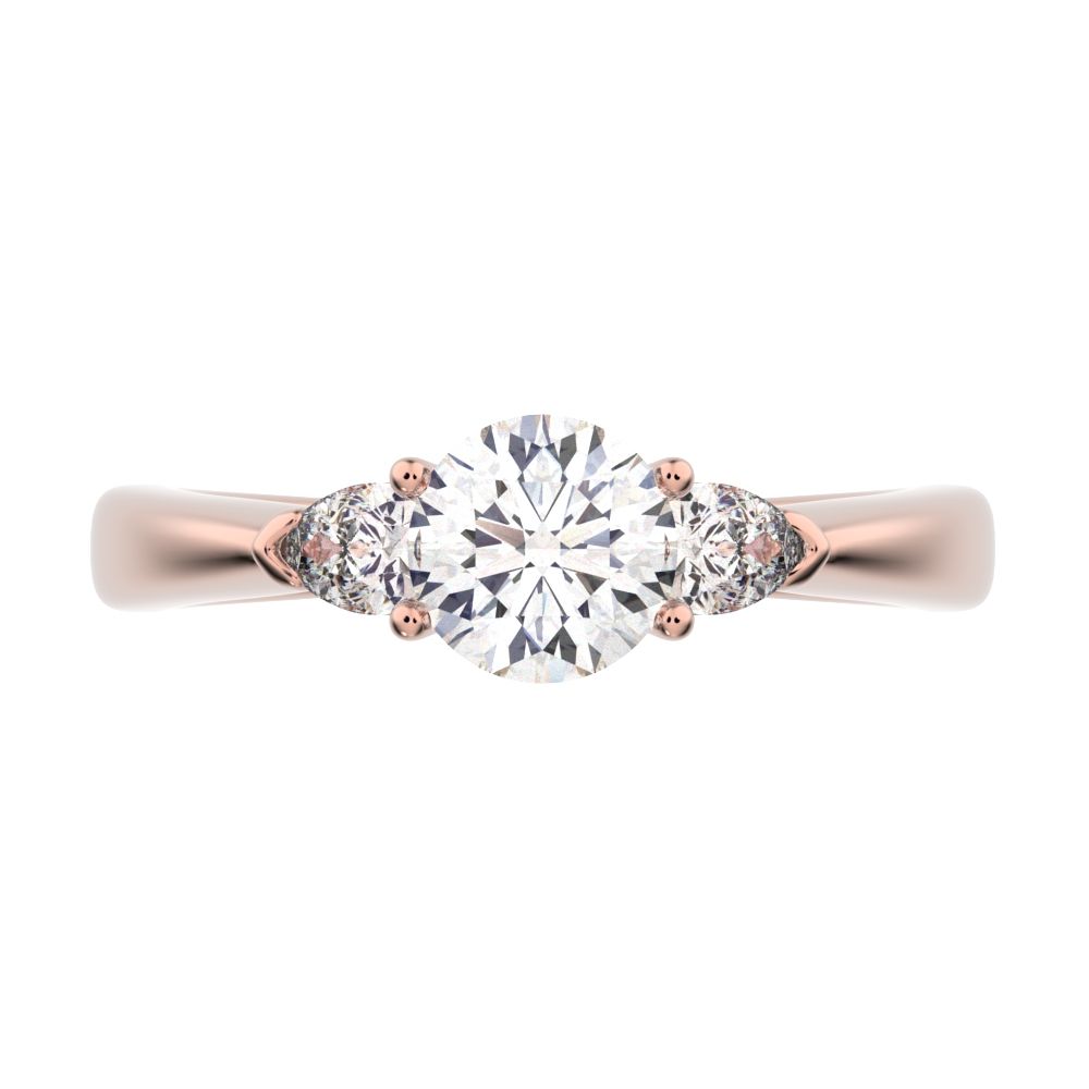 0.82 ct Round Cut Moissanite anniversary 3 stone 3 stone vintage classic 3 stone with acccents 14K / 18K Solid Rose Gold engagement ring