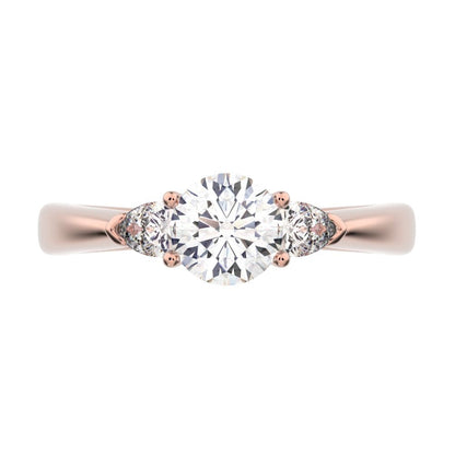 0.82 ct Round Cut Moissanite anniversary 3 stone 3 stone vintage classic 3 stone with acccents 14K / 18K Solid Rose Gold engagement ring
