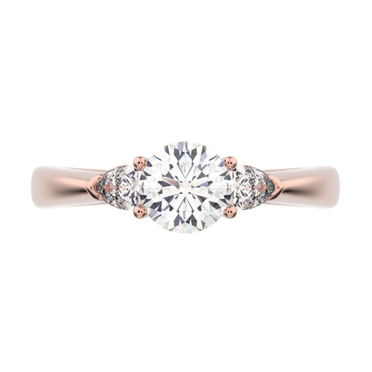 0.82 ct Round Cut Moissanite anniversary 3 stone 3 stone vintage classic 3 stone with acccents 14K / 18K Solid Rose Gold engagement ring