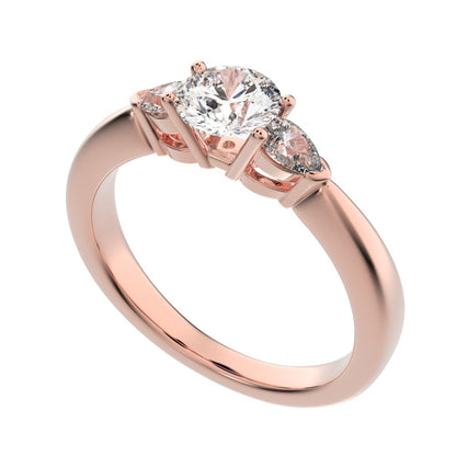 0.82 ct Round Cut Moissanite anniversary 3 stone 3 stone vintage classic 3 stone with acccents 14K / 18K Solid Rose Gold engagement ring