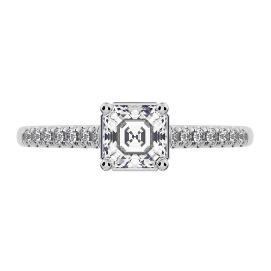 0.64 ct Cushion Cut Moissanite anniversary European classic solitaire with accents square 14K / 18K Solid White Gold engagement ring