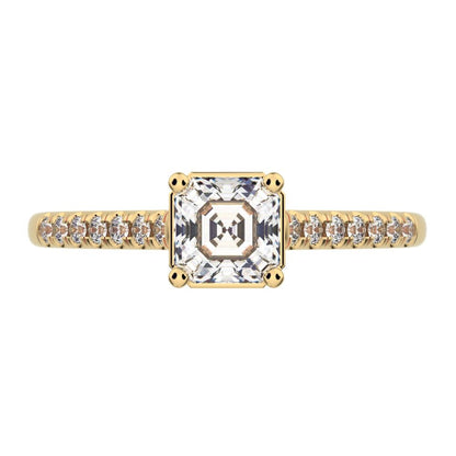 0.64 ct Cushion Cut Simulated Clear Diamond anniversary European solitaire with accents square 14K / 18K Solid Yellow Gold engagement ring