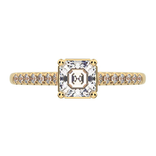 0.64 ct Cushion Cut Simulated Clear Diamond anniversary European solitaire with accents square 14K / 18K Solid Yellow Gold engagement ring