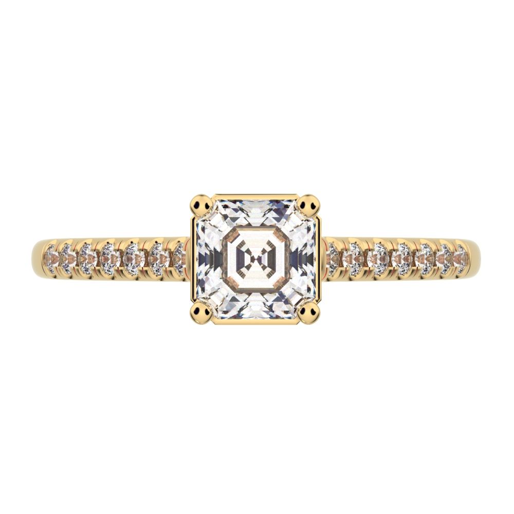 0.64 ct Cushion Cut Moissanite anniversary European classic solitaire with accents square 14K / 18K Solid Yellow Gold engagement ring