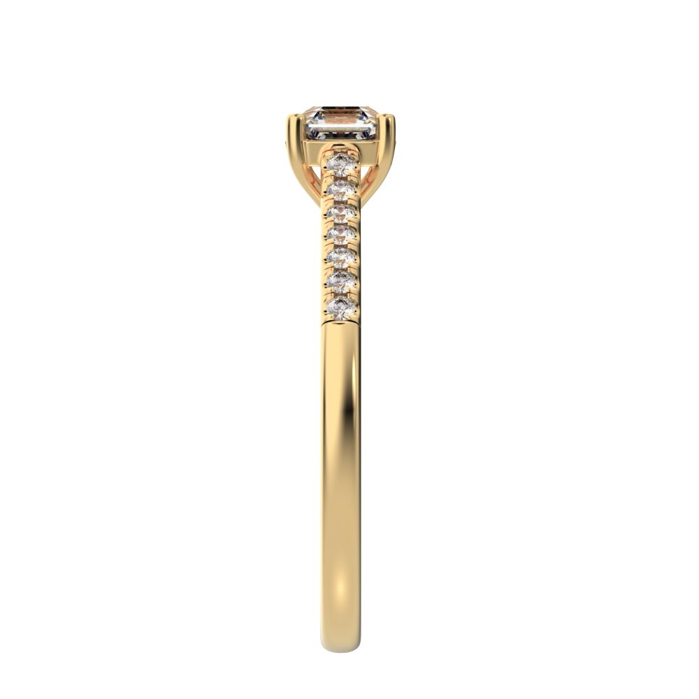 0.64 ct Cushion Cut Simulated Clear Diamond anniversary European solitaire with accents square 14K / 18K Solid Yellow Gold engagement ring