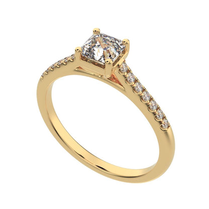 0.64 ct Cushion Cut Moissanite anniversary European classic solitaire with accents square 14K / 18K Solid Yellow Gold engagement ring