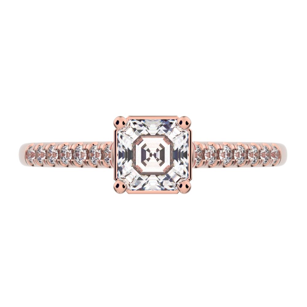0.64 ct Cushion Cut Moissanite anniversary European vintage classic solitaire with accents square 14K / 18K Solid Rose Gold engagement ring
