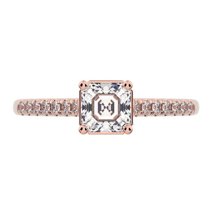 0.64 ct Cushion Cut Moissanite anniversary European vintage classic solitaire with accents square 14K / 18K Solid Rose Gold engagement ring
