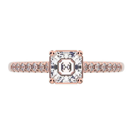 0.64 ct Cushion Cut Moissanite anniversary European vintage classic solitaire with accents square 14K / 18K Solid Rose Gold engagement ring